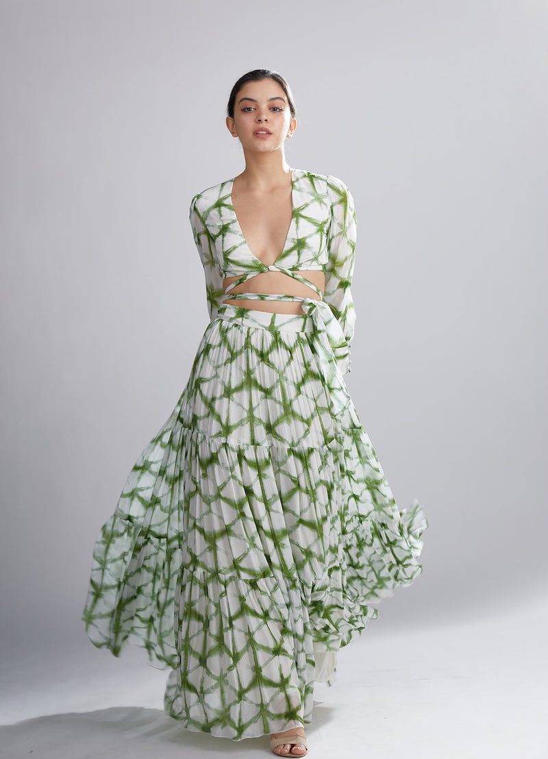 Koai   I   Cream And Green Shibori Skirt - Shop Cult Modern