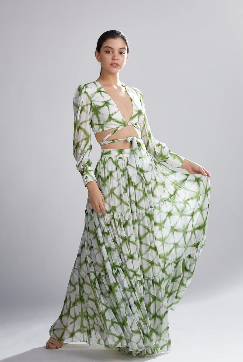 Koai   I   Cream And Green Shibori Skirt - Shop Cult Modern