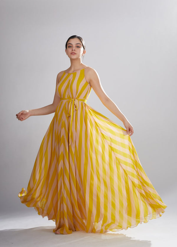 Koai   I   Pink And Mustard Stripe Long Dress - Shop Cult Modern