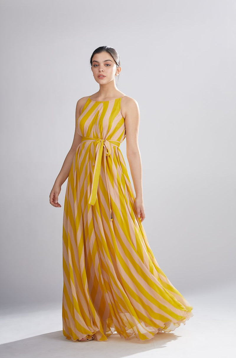 Koai   I   Pink And Mustard Stripe Long Dress - Shop Cult Modern