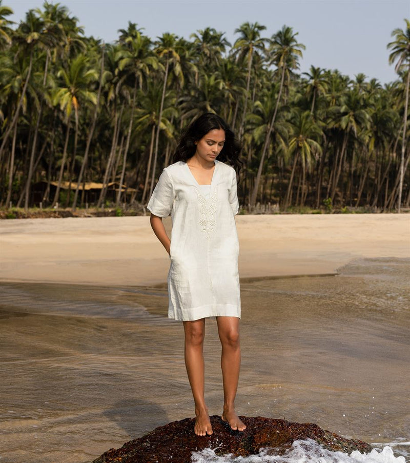 Khara Kapas I  Oh carol I Cotton Luxe Dress White KK-22-36 - Shop Cult Modern
