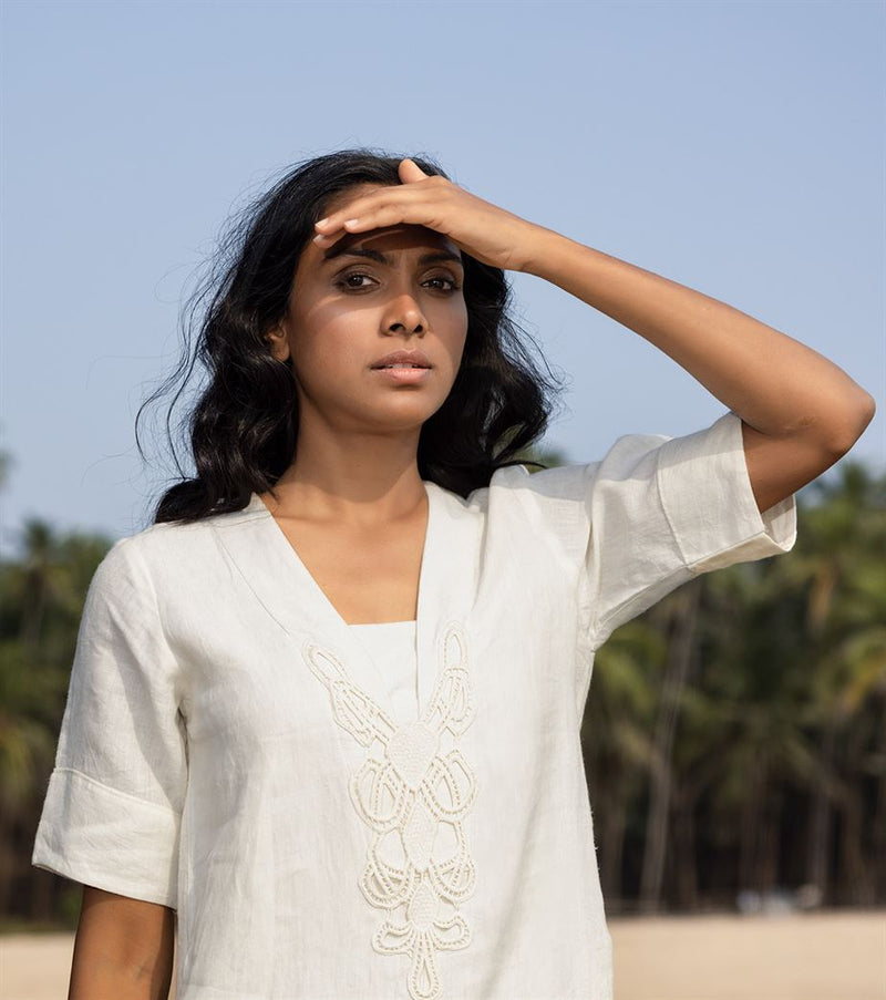 Khara Kapas I  Oh carol I Cotton Luxe Dress White KK-22-36 - Shop Cult Modern
