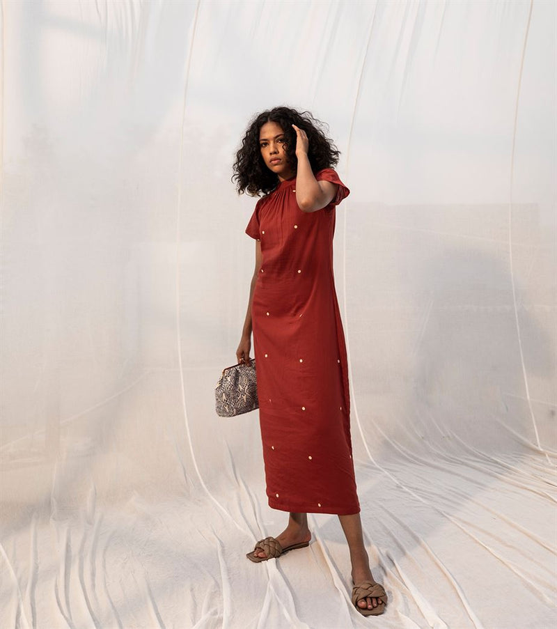 Khara Kapas   I   Maple Dress     Sienna Collection Deep Red with Polka KK-PF21-26 - Shop Cult Modern