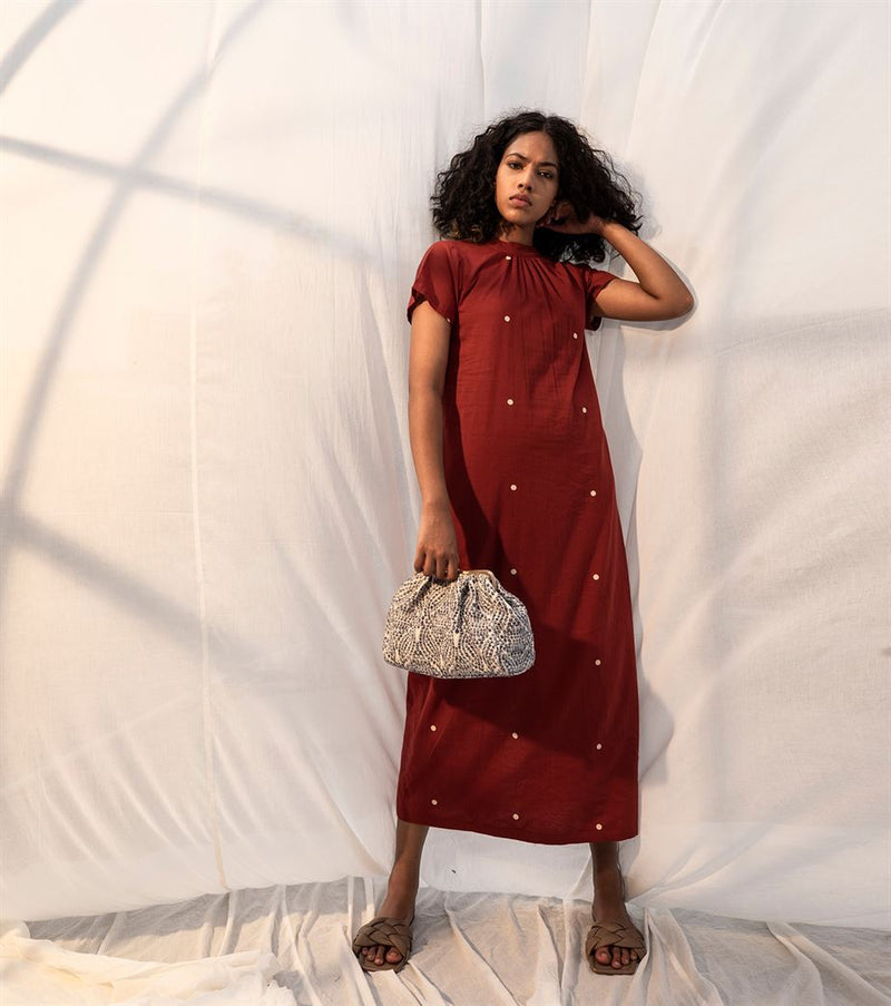 Khara Kapas   I   Maple Dress     Sienna Collection Deep Red with Polka KK-PF21-26 - Shop Cult Modern