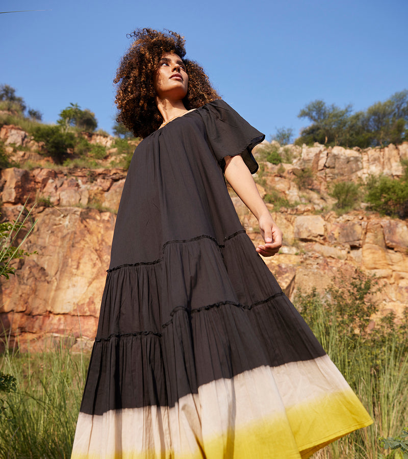 Khara Kapas Dusty Ink Midi Dress 100% Cotton  Black KW659 - Shop Cult Modern