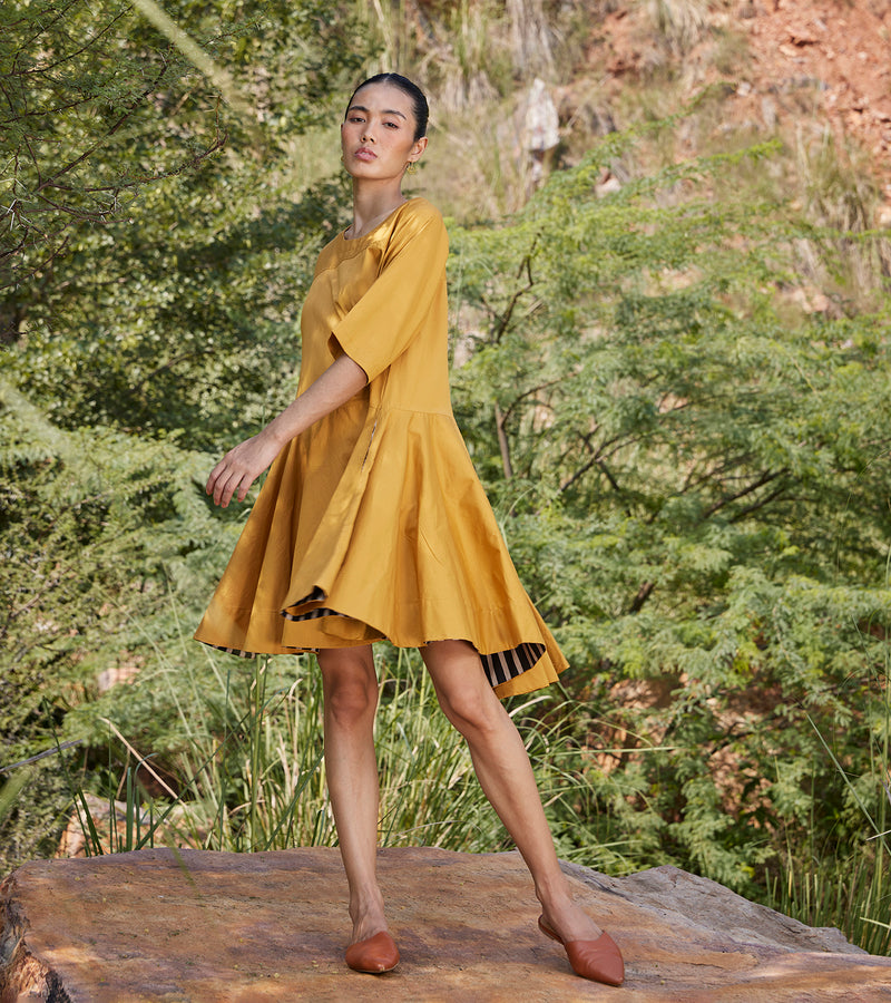 Khara Kapas Hidden Love Dress Twill Weave Cotton  Mustard Yellow KW687 - Shop Cult Modern