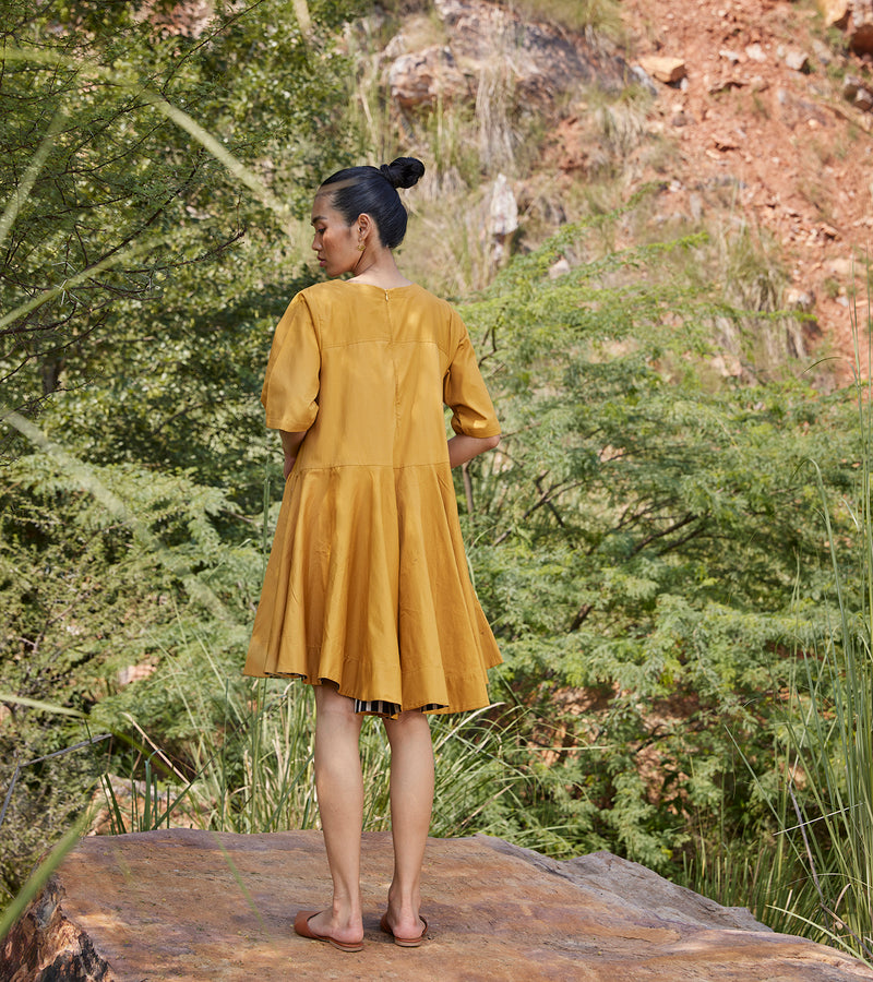 Khara Kapas Hidden Love Dress Twill Weave Cotton  Mustard Yellow KW687 - Shop Cult Modern