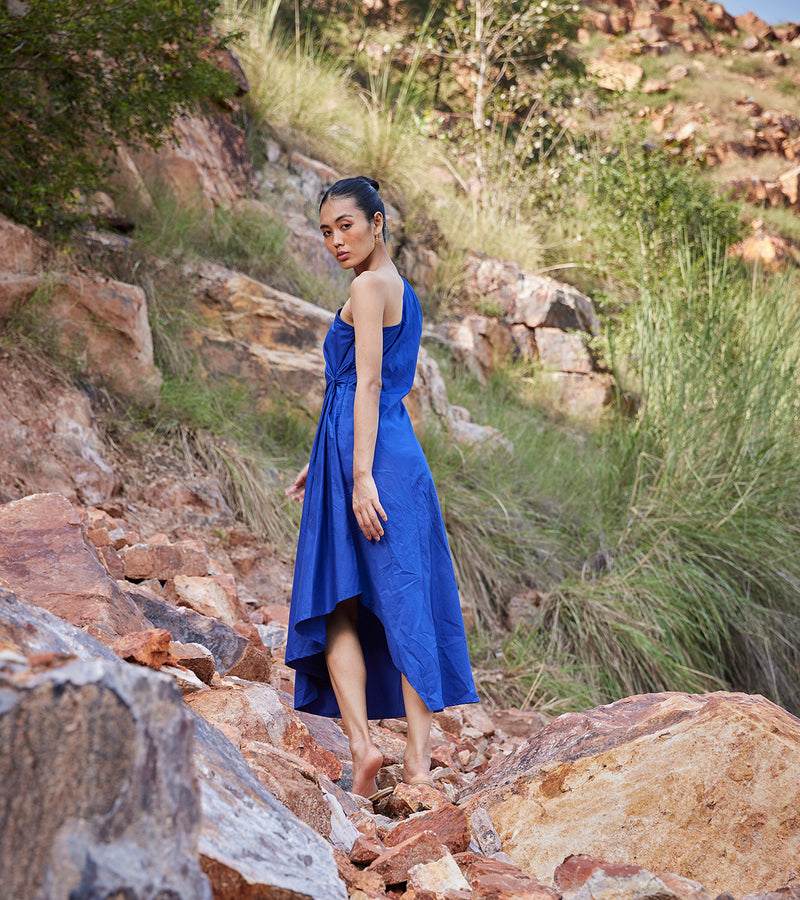 Khara Kapas Where Tangents Meet Dress Cotton Poplin  Blue KW655 - Shop Cult Modern