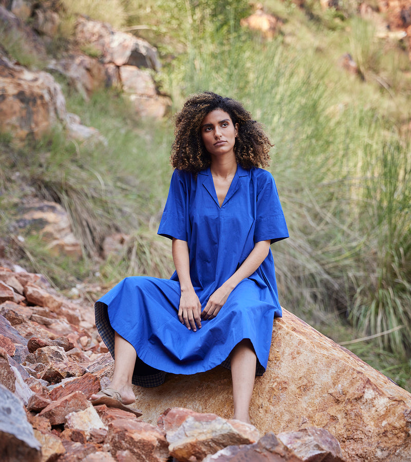 Shop Blue Anti-fit Dress by Khara Kapas | Shop Cult Modern Shop Blue Anti-fit Dress by Khara Kapas | Shop Cult Modern