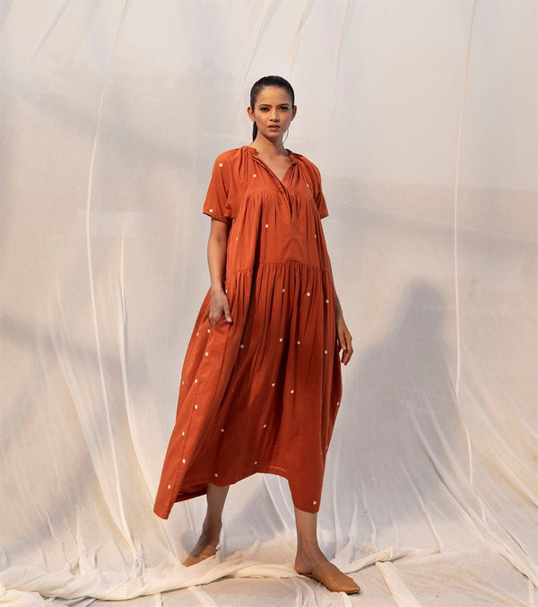 Khara Kapas   I   Pomona  Dress     Sienna Collection Rust KK-PF21-13 - Shop Cult Modern