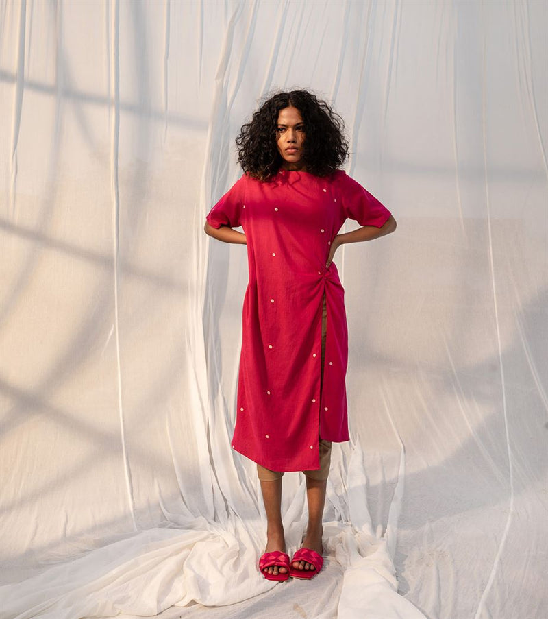 Khara Kapas   I   Zinnia Tunic dress     Sienna Collection Rani Pink and Beige KK-PF21-11 - Shop Cult Modern