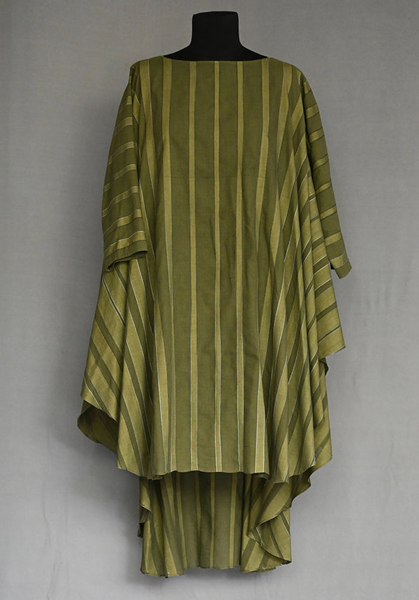 Amrich  Tunic Handwoven Cotton Self Stripes Asymmetric Stitch Embroidery - Shop Cult Modern
