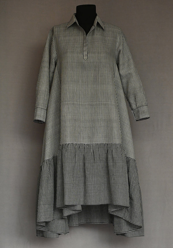 Amrich  Dress Handwoven Silk Cotton Checks & Stripes - Shop Cult Modern