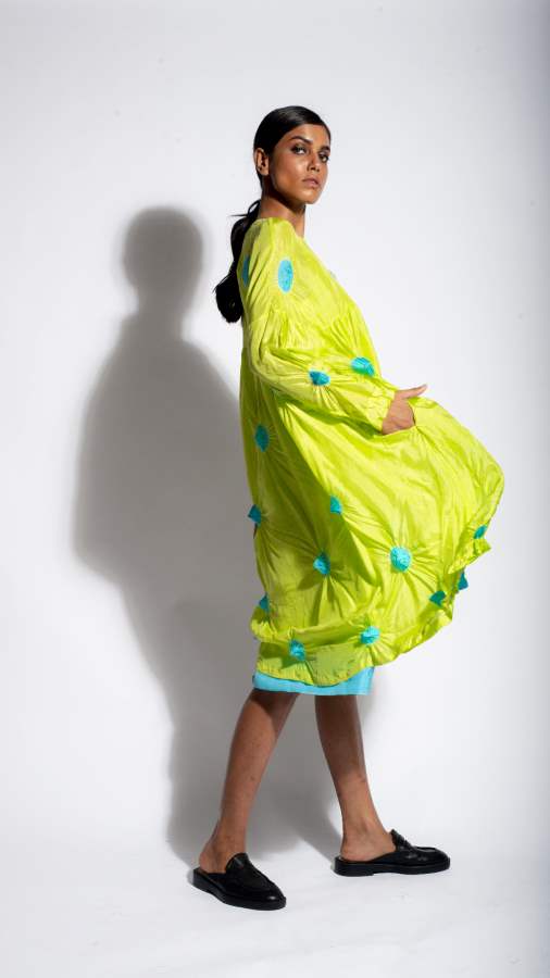 Studio Medium   I   Silk Tie-Dye Polka Dress Lime Acqua - Shop Cult Modern