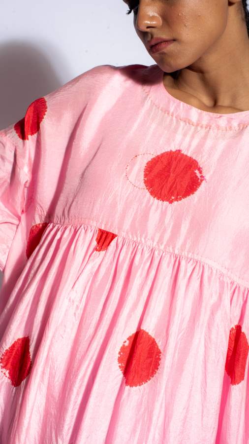 Studio Medium   I   Silk Tie-Dye Polka Dress Pink Red - Shop Cult Modern