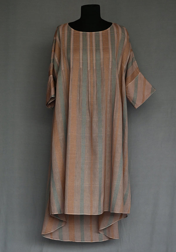 Amrich  Handwoven Jacquard Stripes Kaftan  Dress With Pleated Yoke - Shop Cult Modern