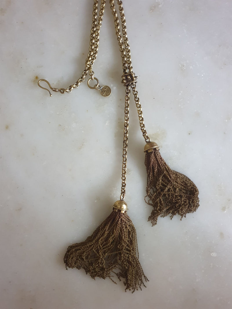 Chicory Chai   I   Laya Toggle chain  chain Necklace with double tassels   -  Recycled and Upcycled Brass Jewelry - Shop Cult Modern