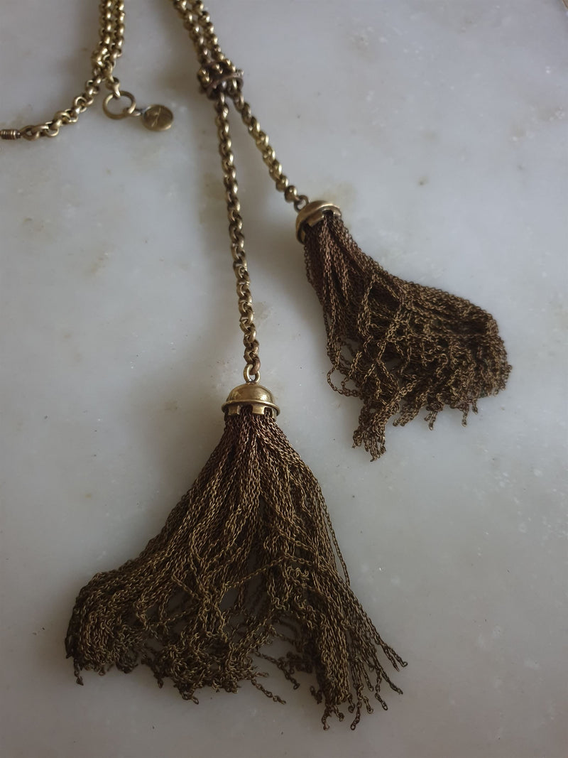 Chicory Chai   I   Laya Toggle chain  chain Necklace with double tassels   -  Recycled and Upcycled Brass Jewelry - Shop Cult Modern
