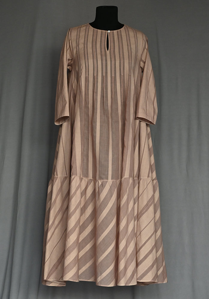 Amrich  Dress Tiered Self Stripe Pleated Yoke Shaded Thread Stitch - Shop Cult Modern