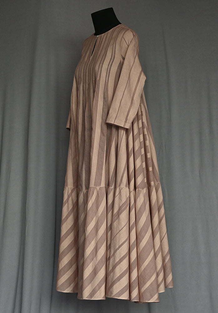 Amrich  Dress Tiered Self Stripe Pleated Yoke Shaded Thread Stitch - Shop Cult Modern