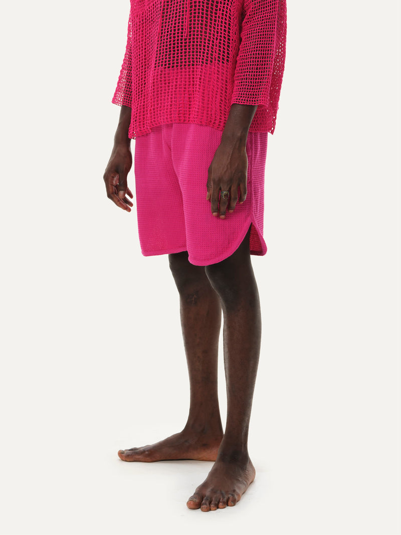 Naushad Ali I Waffle shorts,Pink Signature Spring Summer 2022 Handwoven cotton Pink NA SS22 M01P - Shop Cult Modern
