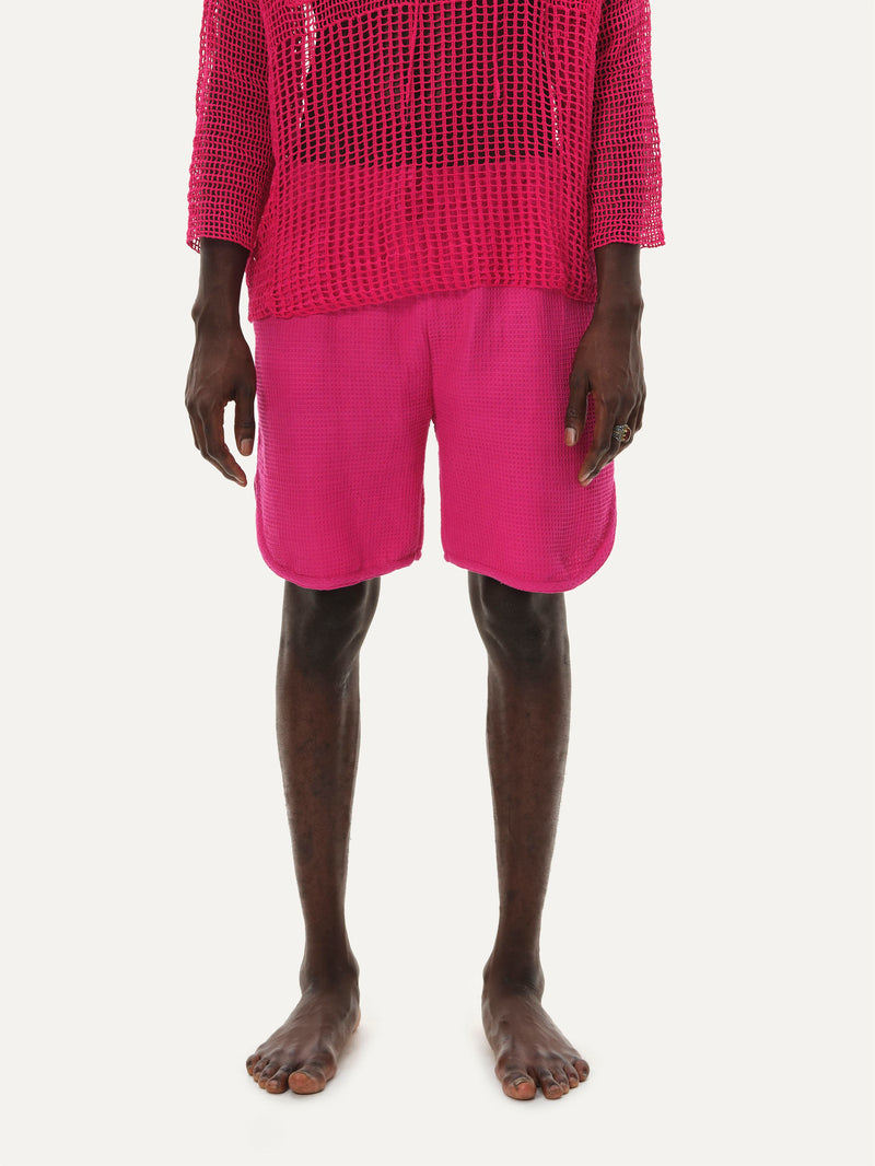 Naushad Ali I Waffle shorts,Pink Signature Spring Summer 2022 Handwoven cotton Pink NA SS22 M01P - Shop Cult Modern
