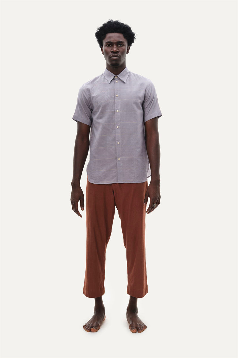 Naushad Ali I Band Collar shirt,Stripes Signature Spring Summer 2022 100% Handwoven cotton Pearled Ivory NA SS22 M05 - Shop Cult Modern