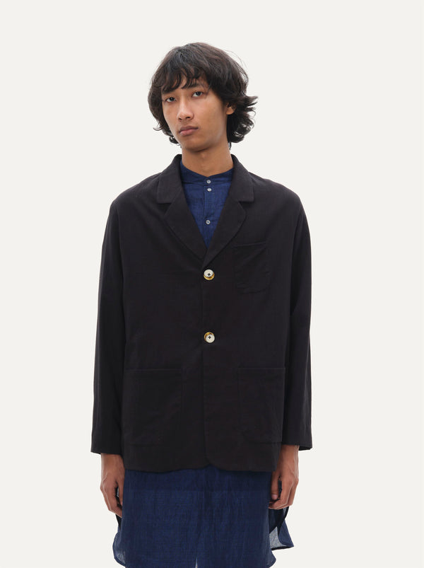 Naushad Ali I Lapel jacket,Black Signature Spring Summer 2022 Crushed cotton Black NA SS22 M10T - Shop Cult Modern