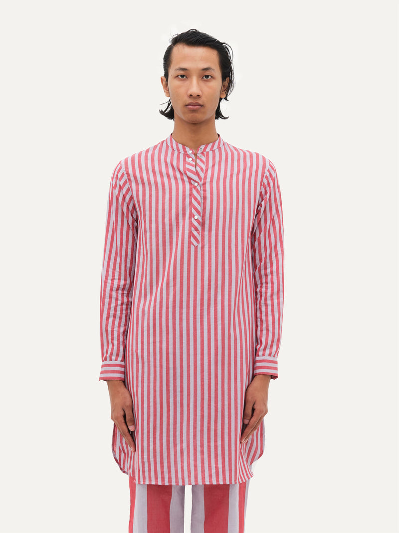 Naushad Ali I Temple striped kurta Signature Spring Summer 2022 Handwoven Silk cotton Lilac + coral red NA SS22 M11T - Shop Cult Modern