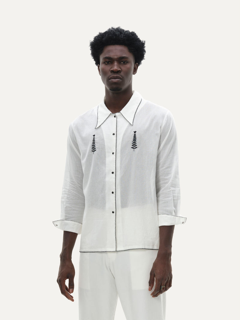 Naushad Ali I Embroidered button,down shirt,White Signature Spring Summer 2022 Cotton voile White NA SS22 M14T - Shop Cult Modern