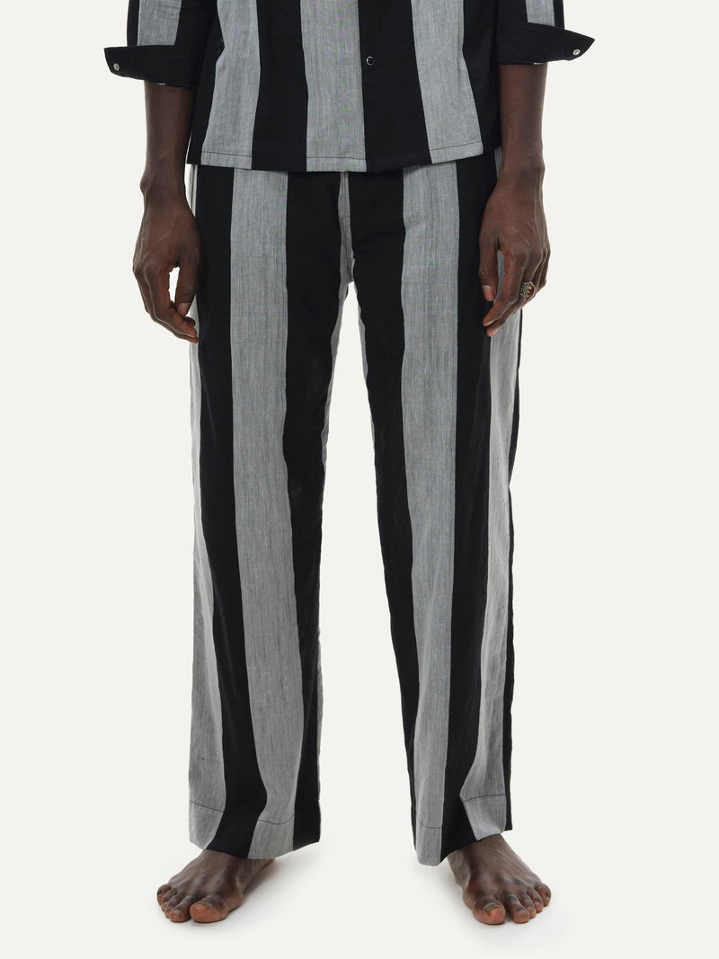 Naushad Ali I Straight Pants , Bold stripe Signature Spring Summer 2022 Handwoven Silk Cotton Black + Smoke Grey NA SS22 M16P - Shop Cult Modern