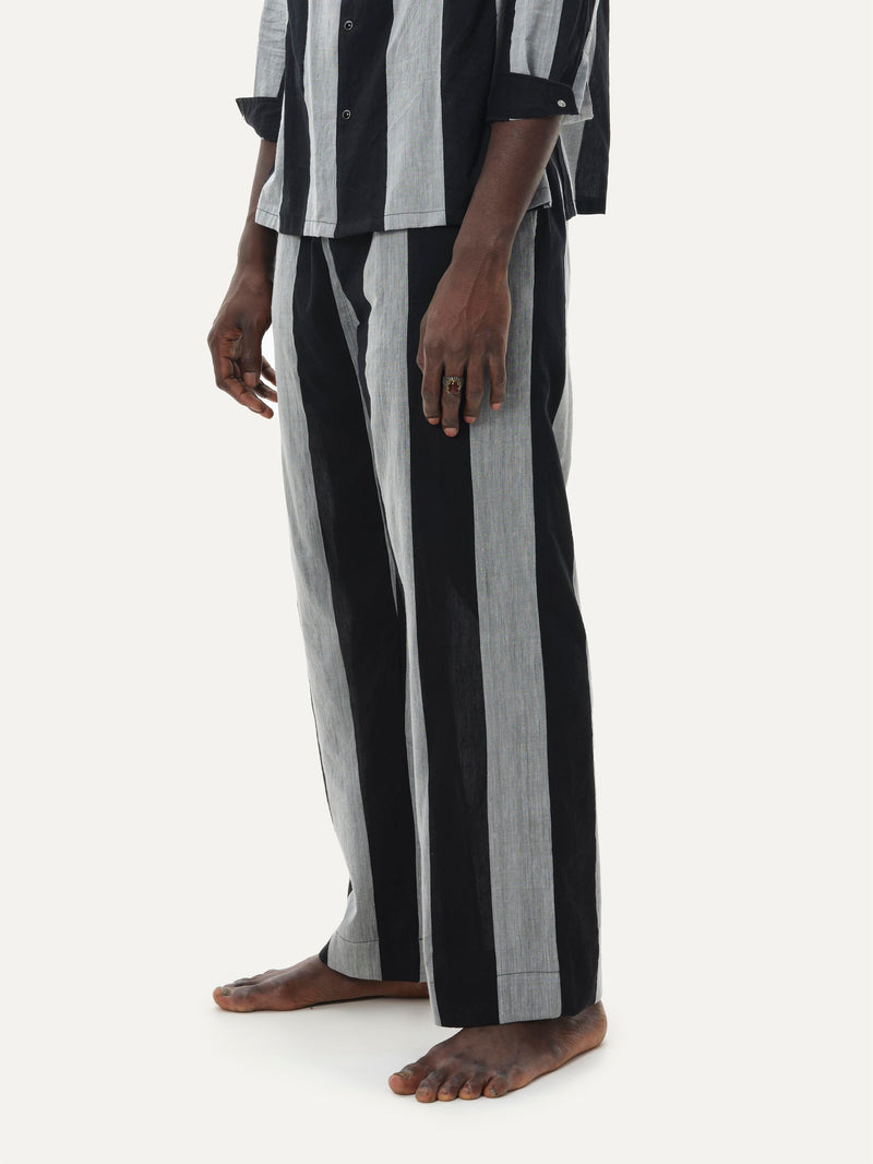 Naushad Ali I Straight Pants , Bold stripe Signature Spring Summer 2022 Handwoven Silk Cotton Black + Smoke Grey NA SS22 M16P - Shop Cult Modern
