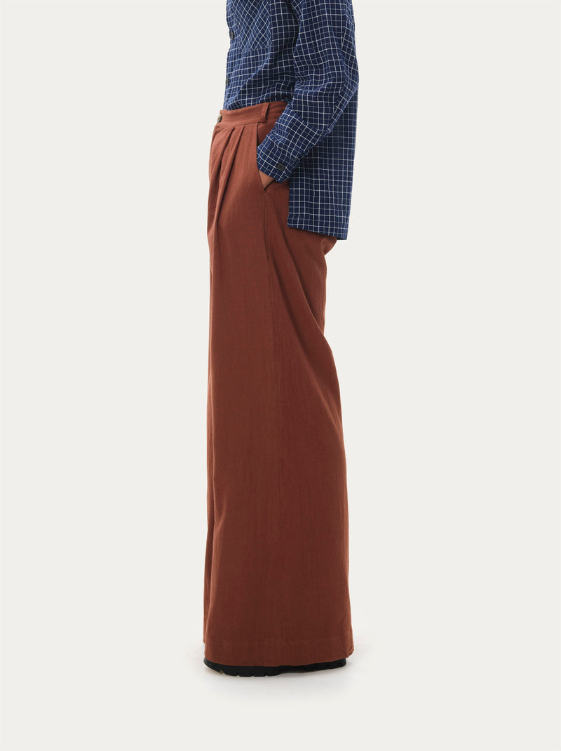 Naushad Ali I Wide,legged Pants,Toffee Brown Signature Spring Summer 2022 Crushed cotton Toffee Brown NA SS22 M19P - Shop Cult Modern