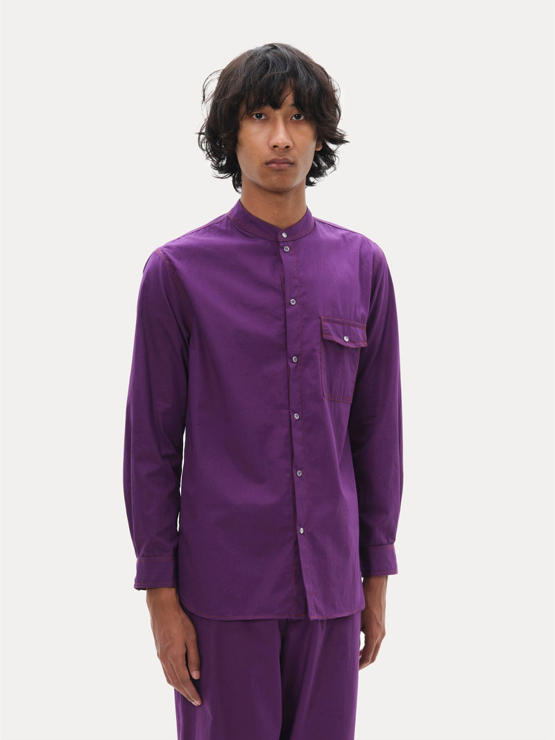 Naushad Ali   I   Band collar shirt,Grape Signature Spring Summer 2055 Poplin Grape NA SS22 M22T - Shop Cult Modern
