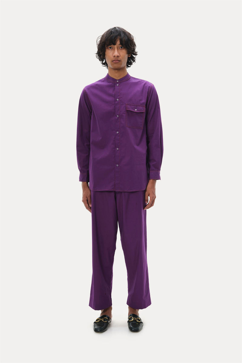 Naushad Ali I Button,down shirt,Hibiscus Signature Spring Summer 2022 100% cotton voile Lilac NA SS22 M22 - Shop Cult Modern