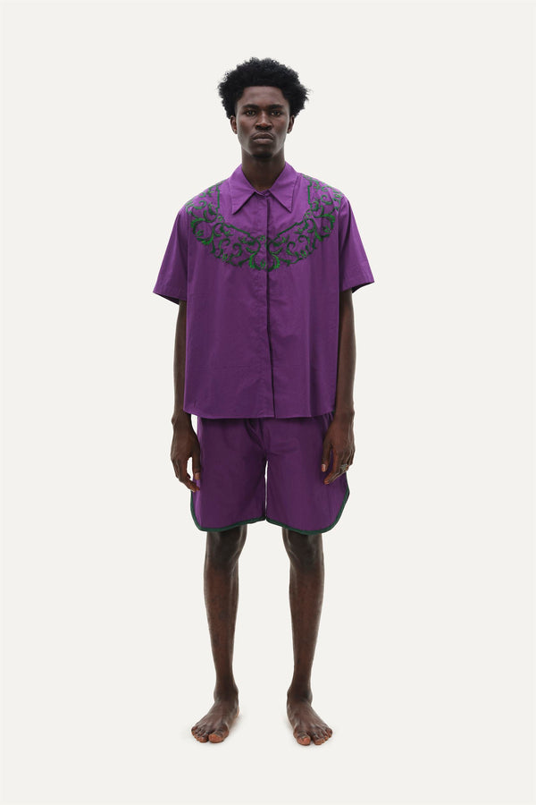 Naushad Ali I Embroidered boxy shirt,Grape Signature Spring Summer 2022 Poplin Grape NA SS22 M27T - Shop Cult Modern