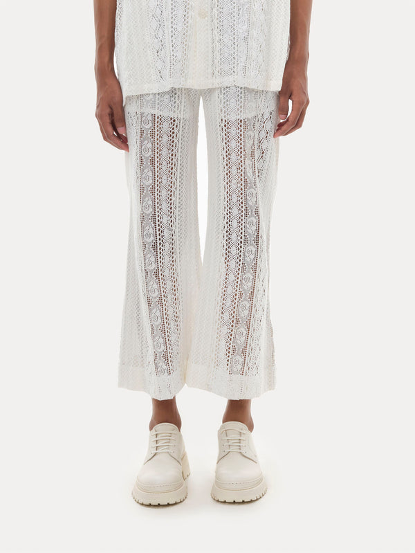 Naushad Ali I Lace flare pants,White Signature Spring Summer 2022 Cotton lace White NA SS22 M28P - Shop Cult Modern