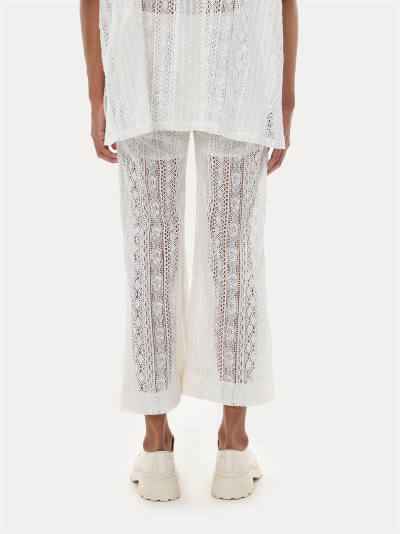 Naushad Ali I Lace flare pants,White Signature Spring Summer 2022 Cotton lace White NA SS22 M28P - Shop Cult Modern