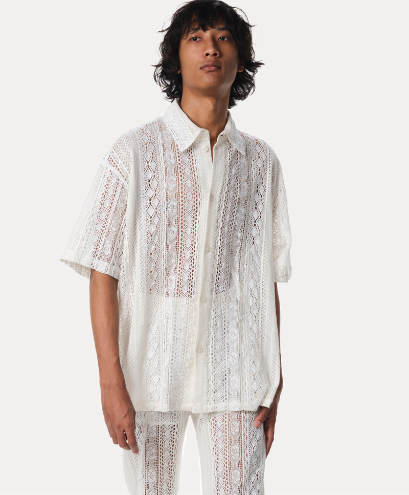Naushad Ali I Lace button,down shirt,White Signature Spring Summer 2022 Cotton lace White NA SS22 M28T - Shop Cult Modern