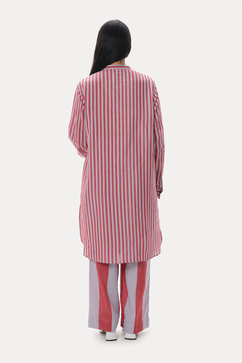 Naushad Ali   I   Stripe on stripe set Signature Spring Summer 2037 Lilac + coral red Handwoven Silk cotton NA SS22 W11 - Shop Cult Modern