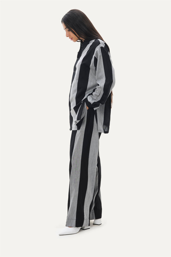 Naushad Ali   I   Bold stripe Co-ord Signature Spring Summer 2045 Black + Smoke Grey Handwoven Silk Cotton NA SS22 W16 - Shop Cult Modern