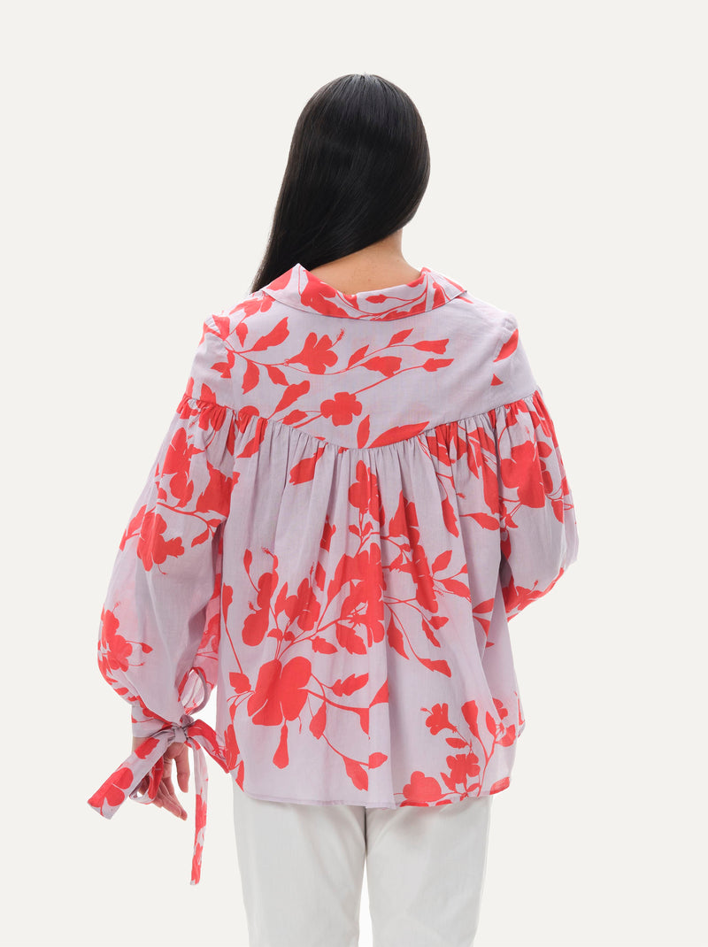 Naushad Ali   I   Breezy blouseHibiscus Signature Spring Summer 2050 Lilac + coral red 100% cotton voile NA SS22 W20T - Shop Cult Modern