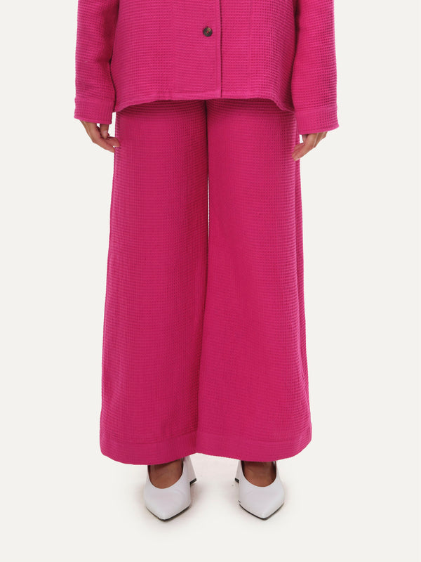 Naushad Ali   I   Wide-legged pantsWaffle Signature Spring Summer 2060 Pink Handwoven cotton
 NA SS22 W26P - Shop Cult Modern