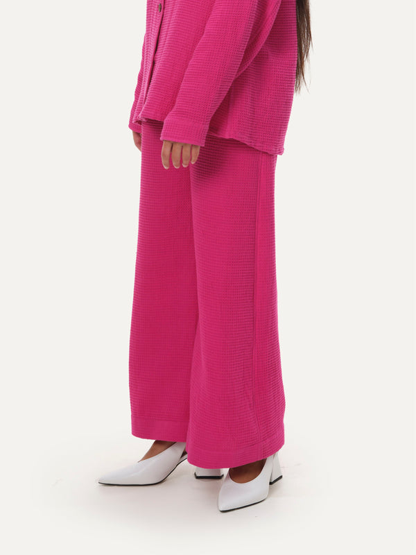 Naushad Ali   I   Wide-legged pantsWaffle Signature Spring Summer 2060 Pink Handwoven cotton
 NA SS22 W26P - Shop Cult Modern