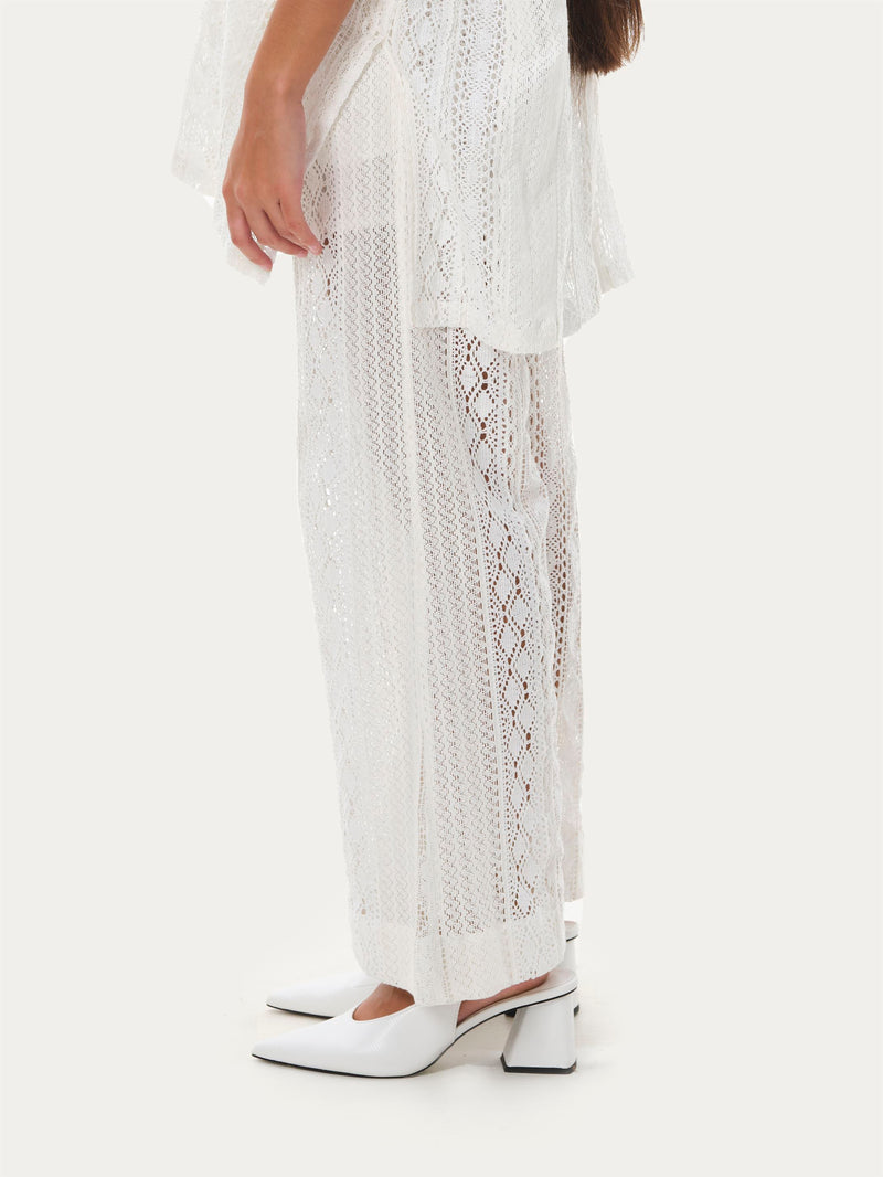 Naushad Ali   I   Lace flare pantsWhite Signature Spring Summer 2066 White Cotton lace NA SS22 W28P - Shop Cult Modern