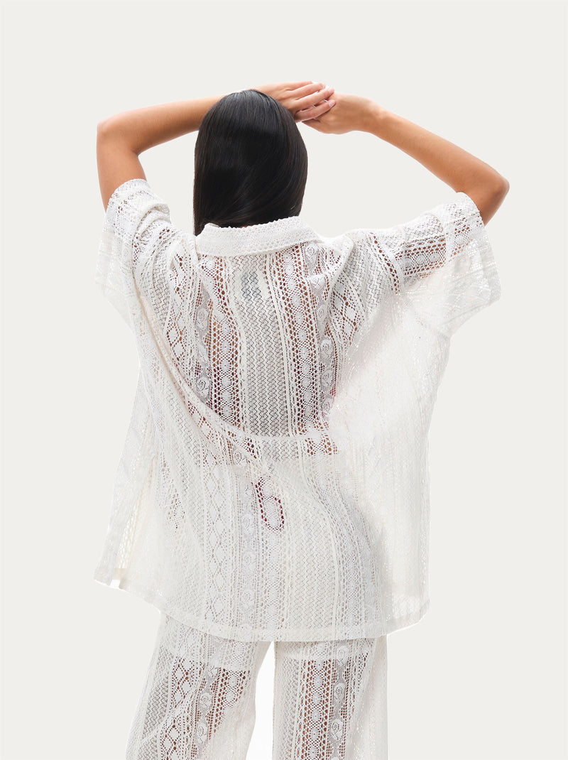 Naushad Ali   I   Lace button-down shirtWhite Signature Spring Summer 2065 White Cotton lace NA SS22 W28T - Shop Cult Modern