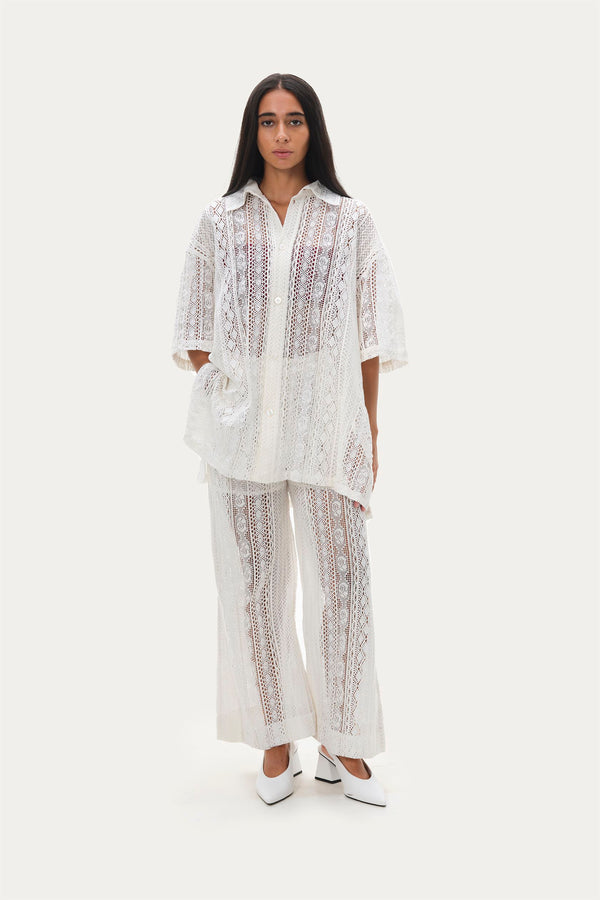 Naushad Ali   I   Lace co-ord Signature Spring Summer 2067 White Cotton lace NA SS22 W28 - Shop Cult Modern