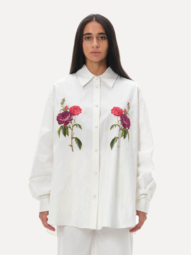 Naushad Ali   I   Button-down shirtFloral embroidered Signature Spring Summer 2068 White Embroidered Poplin NA SS22 W29T - Shop Cult Modern