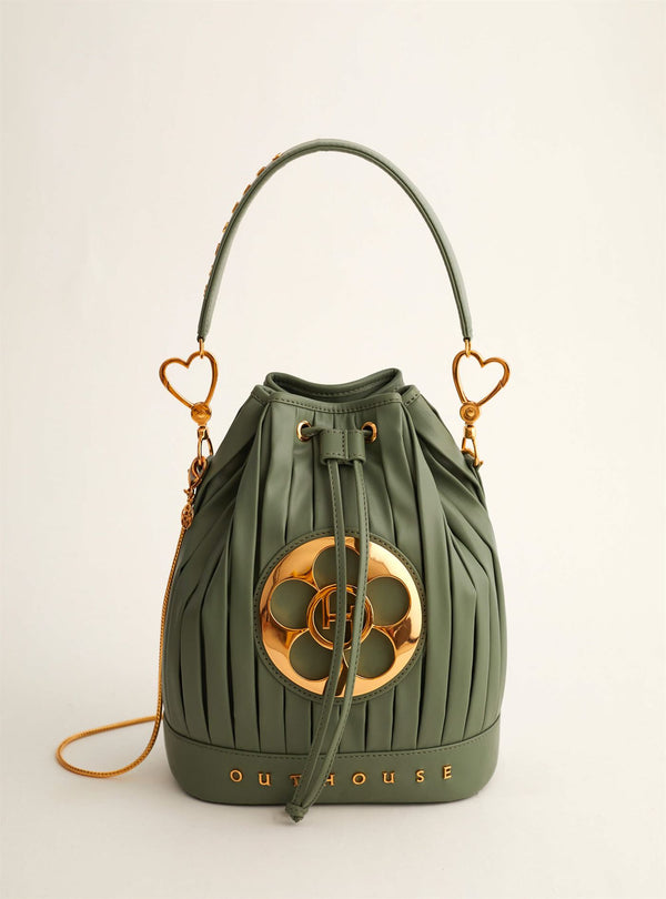 Outhouse   I   Oh Poppi Price Street Bucket Bag in Fern Green Vegan Leather Accessories OHBG21BB011 - Shop Cult Modern