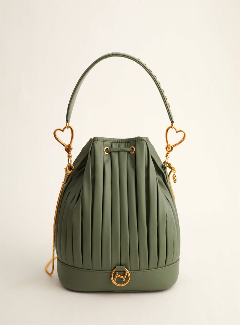 Outhouse   I   Oh Poppi Price Street Bucket Bag in Fern Green Vegan Leather Accessories OHBG21BB011 - Shop Cult Modern